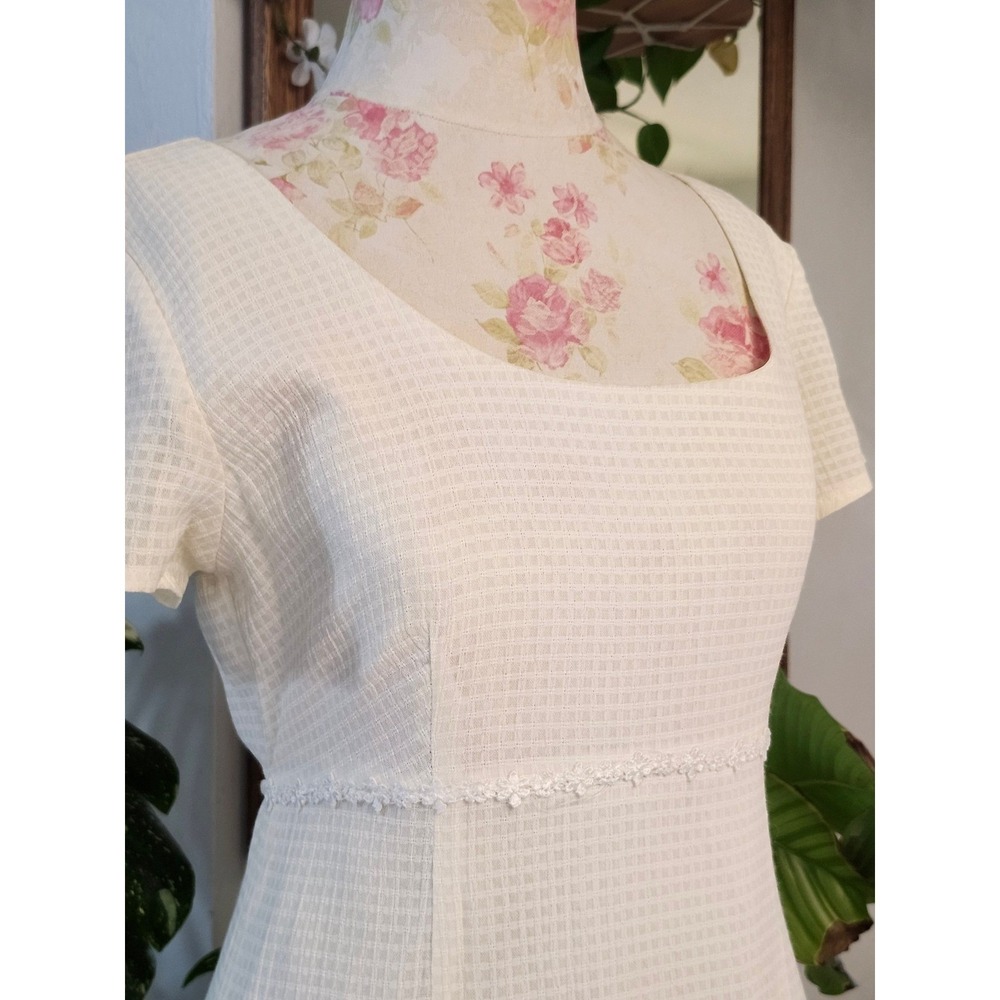 Vtg 90s Y2K A-List by Wrapper Dress Junior 9/10 Fits Small Cream Waffle Knit Mod - Picture 11 of 16